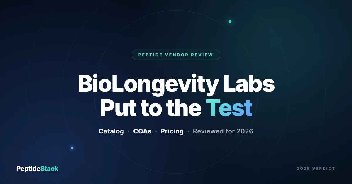 BioLongevity Labs review — PeptideStack breakdown of the public 364-document COA library, dual-lab testing, and the exclusive Flagship peptide line