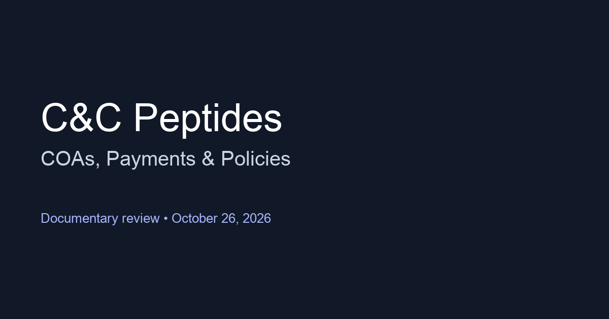C&C Peptides documentary review: lab reports, payments and policies