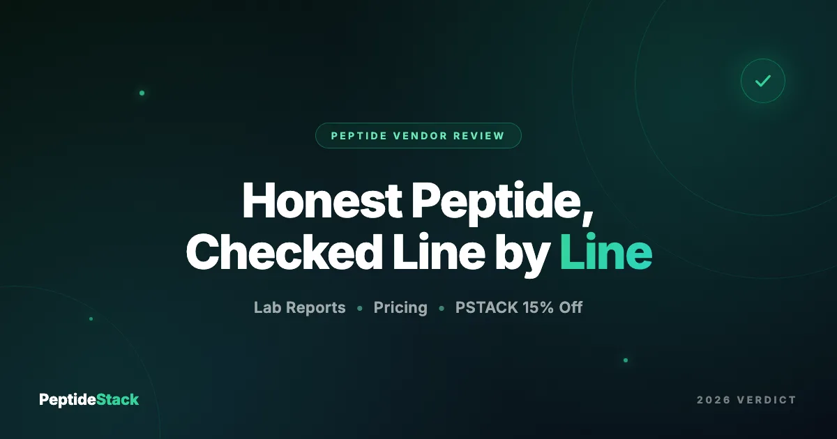 Honest Peptide review — PeptideStack breakdown of the focused 21-product catalog, published lab reports, USA 2-day shipping, and the verified PSTACK 15% code