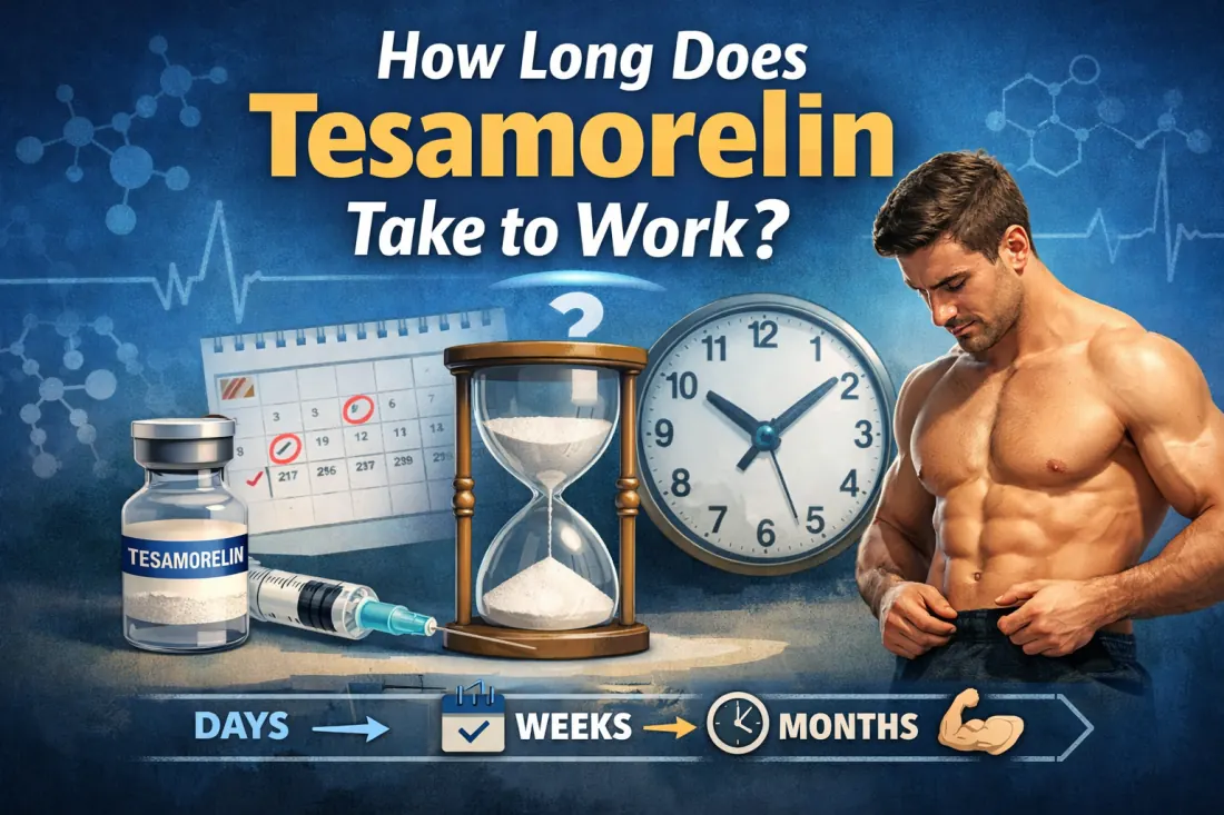 Tesamorelin results timeline showing early lab changes and longer body-composition outcome windows