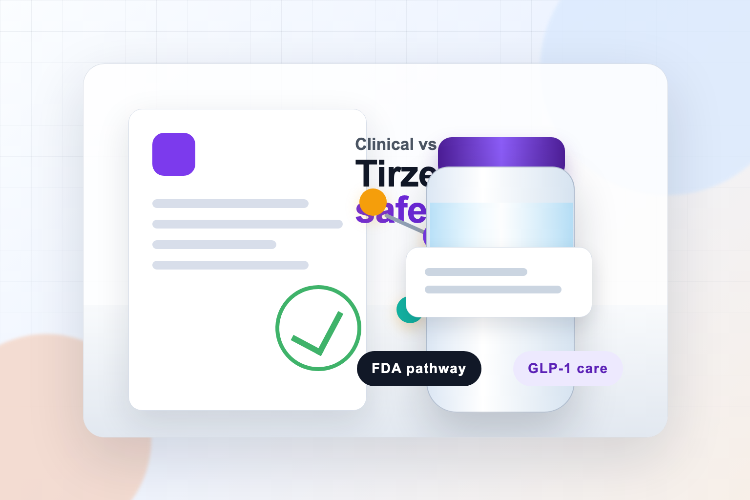 Compounded tirzepatide safety guide with prescription document and GLP-1 vial